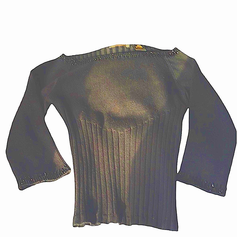 Mssioni knit top with bugle beads at neckline and wrists